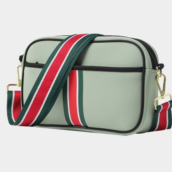 Stylish Green Crossbody Bag with Striped Strap - Picture 2 of 2